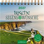 2027 Irische Segenswünsche. Küstenlandschaft mit grünen Klippen und einem Turm am Meer. Spiralbindung oben.