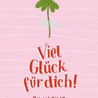 "Viel Glück für dich! 24 kleine Glücksbringer. arsEdition." Ein grünes Kleeblatt auf rosa Hintergrund mit weißen Linien.