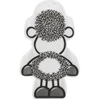 Eine Illustration eines stilisierten Schafes mit schwarzen Konturen und lockiger Textur.