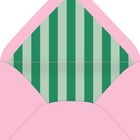Es gibt keine Texte. Illustration eines offenen rosa Umschlags mit einem grün gestreiften Inneren.
