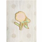 Kein Text vorhanden. Stilisiertes Blumenbild mit goldenen Akzenten und geometrischem Hintergrundmuster.