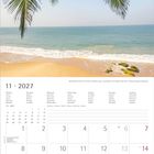 Kalenderseite für November 2027 mit Strandbild und Palmen. Feiertage: 11.11. (Martinstag), 17.11. (Buß- und Bettag).