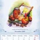 Dezember 2027. Dezember ohne Schnee tut erst im Märzen weh. Adventsillustration mit Kerze, Honiggläsern, Nüssen.