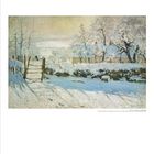 Gemälde einer Winterlandschaft mit Schnee, Häusern, Bäumen; am unteren Rand Kalender mit Datum und Dumont-Logo.