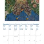 Dezember, Montag bis Sonntag in mehreren Sprachen. Illustratives Porträt eines bärtigen Mannes in Uniform vor floralem Hintergrund.