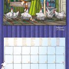 Kalenderblatt für November 2027. Illustration: Kater in grüner Hose mit Hühnern in einem gemütlichen Raum.