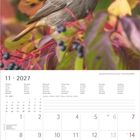 November 2027 Kalender mit Notizbereich. Vogel sitzt auf einem Ast mit buntem Laub und Beeren.