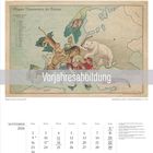 "Vorjahresabbildung." Kalenderblatt für November 2026 mit historischem, humoristischem Europagemälde, Tiere als Länder abgebildet.