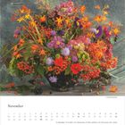 Novemberkalender mit farbenfrohem Blumenstrauß in Orange, Rot und Lila. Enthält Feiertage wie Allerheiligen.