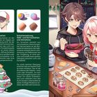 Links: Texte über Schlag- und Schattensetzung, Mitte- und Halbtöne. Rechts: Zwei Anime-Charaktere backen Kekse.