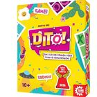 Bunte Spieleverpackung mit Texten: "SAME!", "DITO!", "Spiel des Jahres 2026". Enthält lustige Grafiken und Muster.