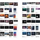 "APPENDIX" oben; Bildübersichten mit Weltraum- und Landschaftsmotiven sowie Bildbeschreibungen und Nummerierungen.