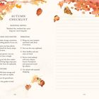 "Autumn Checklist" mit Kategorien: Küche, Outdoor, Persönlich. Oben Aquarellblätter in Herbstfarben, rechts Platz zum Schreiben.