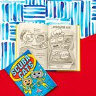 Oben: "Disguise Kit!" mit Bildern von Verkleidungsgegenständen. Unten: "Scuba Cats", Comic-Katzen in Tauchanzügen.
