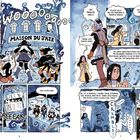 Texte: "Maison du Jazz", "Oh! Magical Girls!", "This looks bad."  
Illustration: Menschen rennen zu einem Gebäude, dunkle Wolken.