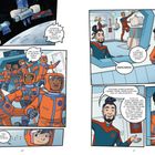 „Houston, this is STEAM team, we’re ready to dock at gateway.“ Astronauten in einem Raumschiff. Sie tragen orange Anzüge.