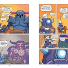 Comic mit zwei robotischen Figuren in Rüstungen. Sie essen und diskutieren über ihre Fähigkeiten und Begrenzungen.