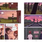 Zwei Personen sprechen in einem ländlichen Szenario bei Sonnenuntergang und laufen Hand in Hand.