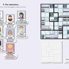 Personennamen mit Hinweisen: Ashton sitzt im Raum mit Estella. Blaine im Lagerraum. Carla nördlich von Blaine, am Tisch.