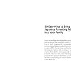 Der Text lautet: "30 Easy Ways to Bring Japanese Parenting Principles into Your Family." Es folgt ein Absatz über Erziehung.