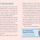 Titel: THE TROJAN HORSE. Text über Paris, der Aphrodite wählte, was zum Trojanischen Krieg führte. Illustration unten rechts: Frau mit Fächer.