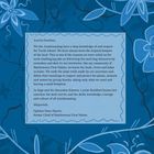 Text auf blauer Blumenillustration: Anishinaabeg Wissen, Respekt für Turtle Island, Traditionen, Dank, Umweltschutz. Miigwetch.