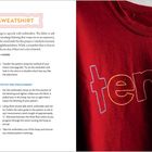 "Tender Hug Sweatshirt" Anleitung und roter Pullover mit gesticktem "tender" in bunten Buchstaben.