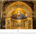 Text: „Monreale, CASAⓇES EDITION, 6.“ Eine goldene Wandmalerei von religiösen Figuren und kunstvollen Verzierungen.