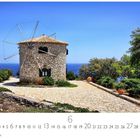 "Zakhyntos Windmühle", "Casares Edition", Monat Juni, die Zahlen 1 bis 30. Steinwindmühle vor blauem Meer und Himmel.