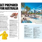 GET PREPARED FOR AUSTRALIA. Nützliche Dinge für Kleidung, Schuhe und Freizeit. Links eine Liste von Filmen, rechts Podcasts.