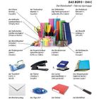 "BILDUNG UND BERUF"; "DAS BÜRO"; "Der Bürobedarf". Zu sehen sind Büromaterialien wie Schere, Textmarker, Ordner, Locher.