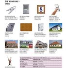 Texte: "Die Wohnung - Stan", Begriffe: Hausschlüssel, Sprechanlage, Hausnummer. Bilder verdeutlichen Begriffe durch Fotos.
