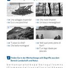"Sport in der freien Natur" zeigt vier Bilder und einen Buchstabenpaarsuche. Text in Deutsch und Italienisch.