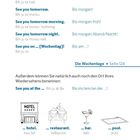 „See you this evening“ bis „See you at the...“ mit deutscher Übersetzung. Illustrationen von Hotel, Restaurant, Bar, Pool.