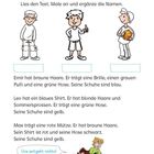 Texte: Beschreibung von Emir, Leo und Max. Illustrationen: Personen und Kinder auf dem Boden mit einer Lupe.