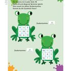 LÖSUNG: Die Frösche lieben magische Quadrate. Kanst du die Quadrate lösen? Zwei grüne Frösche mit Zahlenquadraten.