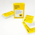 "Reclams Literatur-Quiz: SchriftstellerInnen und Schriftsteller" steht auf einer gelben Box, daneben Quizkarten.