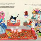 Texte: "Dieses Jahr hatte Naneh Sarma eine neue Idee...", "Auf Wiedersehen, har...". Illustration: Ältere Frau fegt, Kinder helfen.