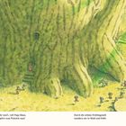 „Wisst ihr was?“, ruft Papa Maus, „heute geht’s zum Picknick raus! Durch die schöne Frühlingswelt wandern wir in Wald und Feld!“ Eine Illustration zeigt Mäuse um einen riesigen Baum, einige tragen Körbe.