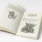 "Der Beißwolf und das Schmiegeehäschen." Illustration: grimmiger Wolf und Comic-Figur mit großen Augen.