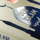 Text: "Der Islam und ich." Darstellung einer blau glänzenden Moschee mit Minaretten und Halbmond auf hellbeigem Hintergrund.