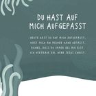 "Du hast auf mich aufgepasst. Heute hast du auf mich aufgepasst, hast mich an meiner Hand gefasst. Danke, dass du immer bei mir bist. Ich vertraue dir, Herr Jesus Christus." Im Hintergrund sind stilisierte Pflanzen und Wellen zu sehen.