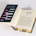 „Kapitel 1“ gefolgt von „Sam“ und „New York“. Textnachrichten über Liebe, Küsse und Sex. Offenes Buch, bunte Buchrücken auf dem Cover.