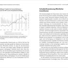 "Abbildung 9: Vergleich der Staatsschuldenquote (Prozent des BIP) mit der Konjunkturentwicklung"

"Thema: Schuldenfinanzierung öffentlicher Investitionen"

Ein Graph zeigt die Staatsschuldenquote und BIP-Veränderung von 1950 bis 2023. Links und rechts stehen Begriffe und Erklärungen.