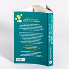 Buchrückseite mit Text über Beziehungen stärken, Buchseiten sichtbar. Cover in Türkis mit gelber und weißer Schrift.