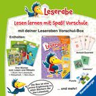 "Leserabe", Alle Lesestufen: Vor-Lesestufe, 1. Lesestufe, 2. Lesestufe. Illustration mit einem fröhlichen Jungen.