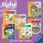 Tiptoi Bücher: Auf dem Bauernhof, Pferde und Ponys, Dinosaurier, Feuerwehr, Lexikon, Körper. Ravensburger Logo unten rechts.