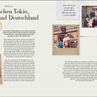 "Zwischen Tokio, Hawaii und Deutschland" ist der Titel. Fotos zeigen Menschen in familiären Szenen und es gibt Zitate.