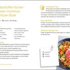 Süßkartoffel-Kichererbsen-Hummus-Gemüse-Bowl, Zutaten und Zubereitung beschrieben; Grönemeyer-Tipp, Gesundheitsfakt.