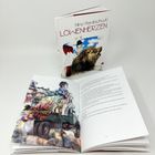 Der Text "Nino Haratischwili LÖWENHERZEN" steht auf einem Buchcover. Eine Illustration zeigt Kinder auf einem LKW.